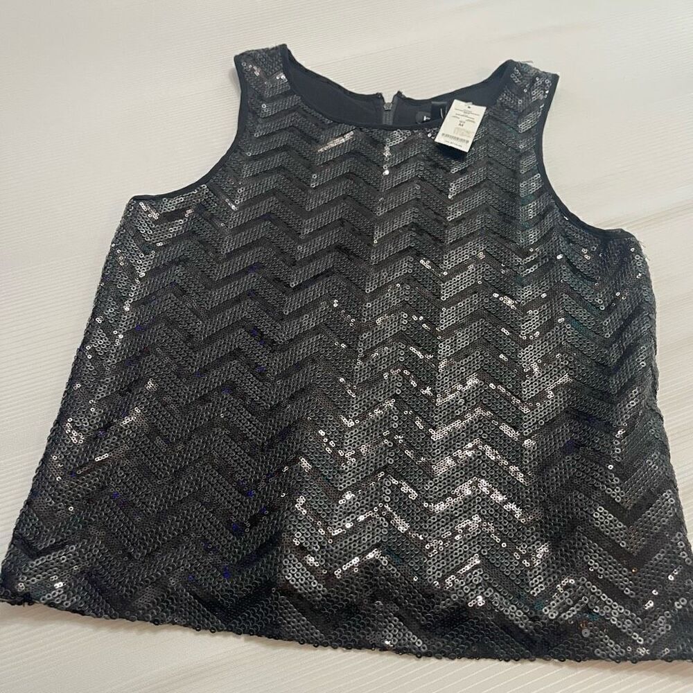NWT Bebe Uptown Leather And Shine Black Sequin Tank Top Size Medium New